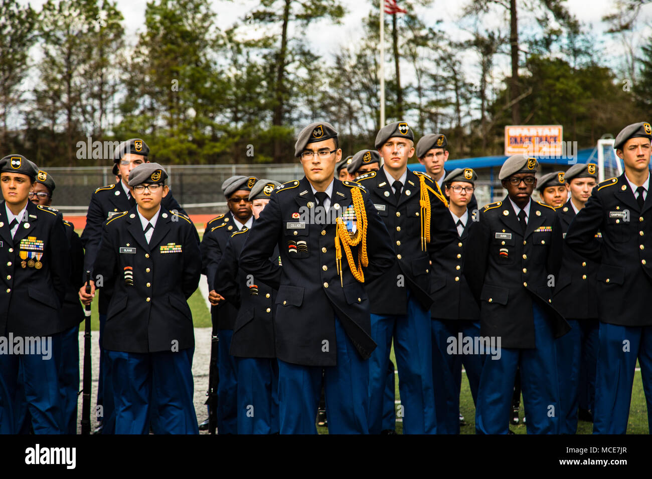 Cadet Justin Collado, a student at Grovetown High School, stands in