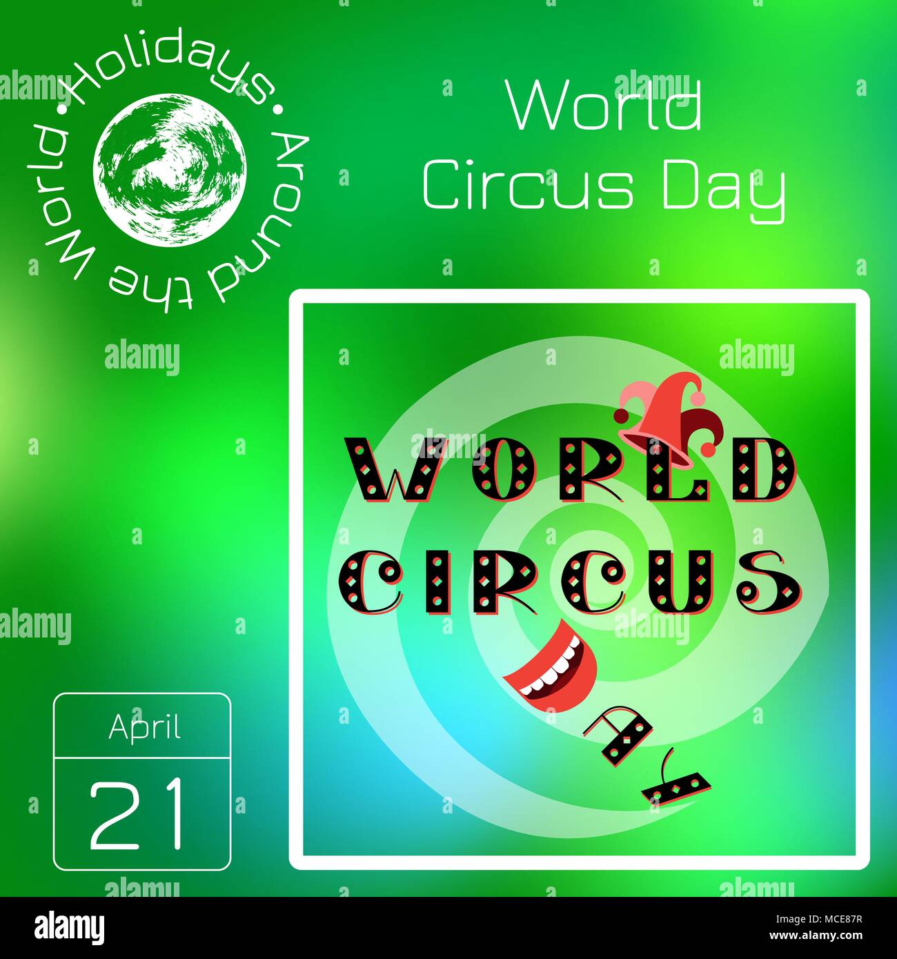 Calendar. Holidays Around the World. Event of each day. Green blur