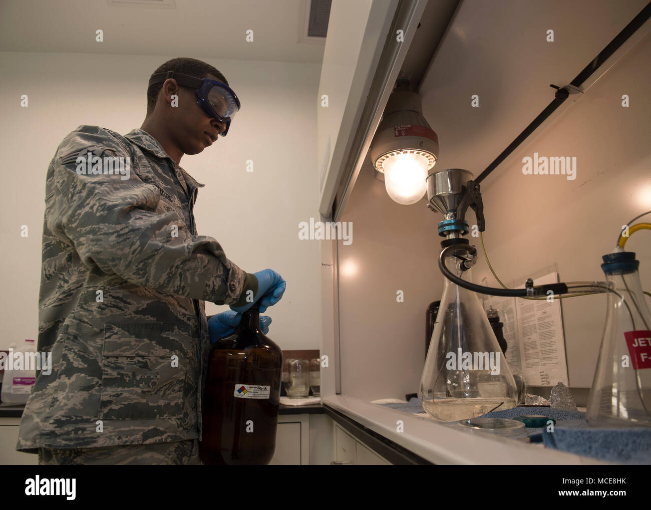 Senior Airman Matthew Boyles, a fuels laboratory technician assigned to