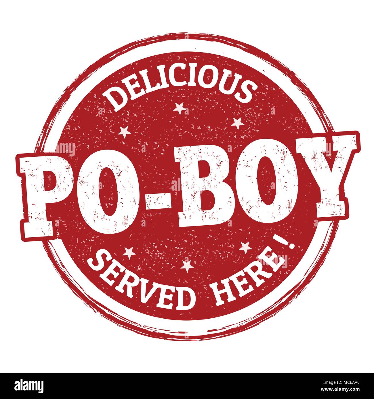 Delicious Po-Boy sign or stamp on white background, vector illustration Stock Vector