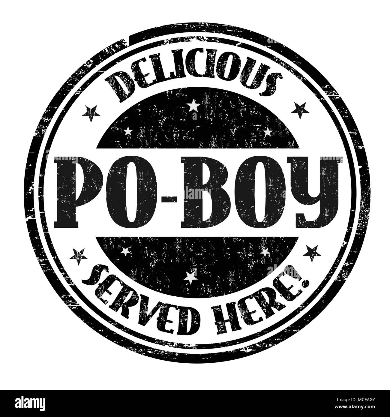 Delicious Po-Boy sign or stamp on white background, vector illustration Stock Vector