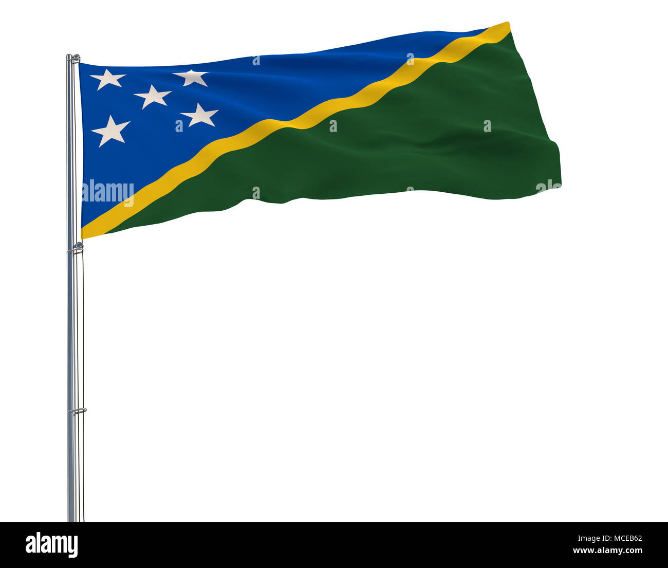 Isolate flag of Solomon Islands on a flagpole fluttering in the wind on ...