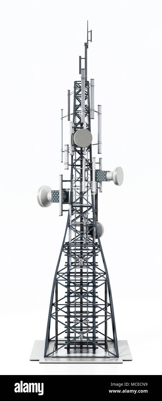 Steel telecommunications tower with satellite dishes. 3D illustration. Stock Photo