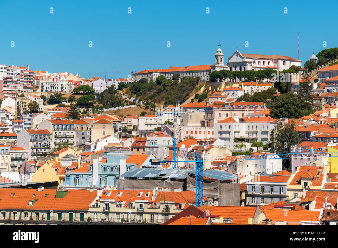 Residential houses in Pombaline Lower Town (Baixa) viewed from Santa Justa lift. Lisbon. Portugal Stock Photo