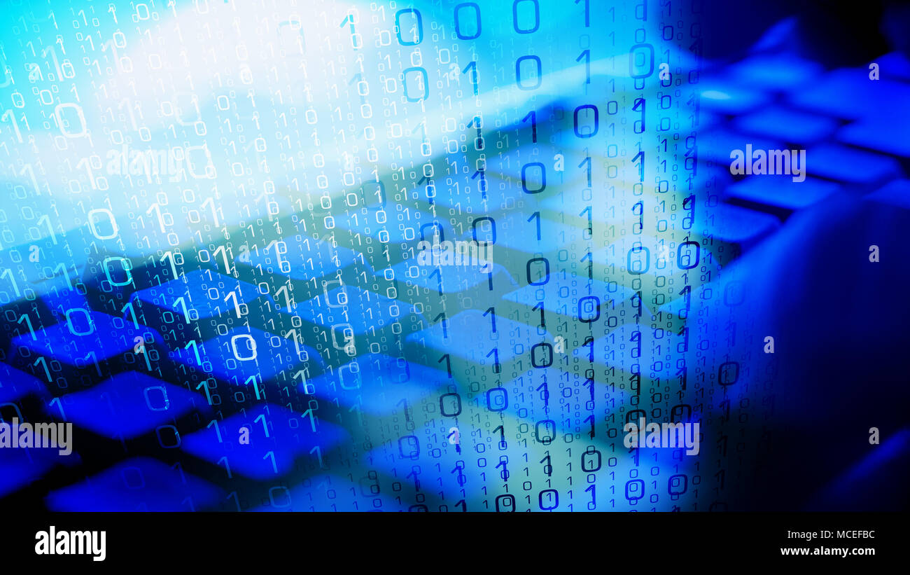 Thief man keyboard and big data bank cyber security Stock Photo