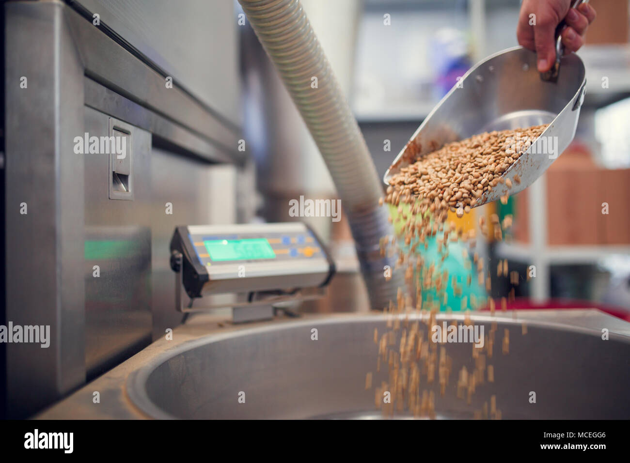 Image of scoop with coffee beans, industrial scales Stock Photo Alamy