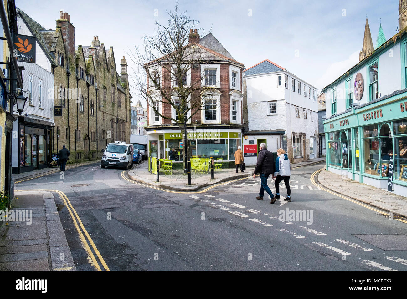 A street scene in Truro City in Cornwall. Stock Photo