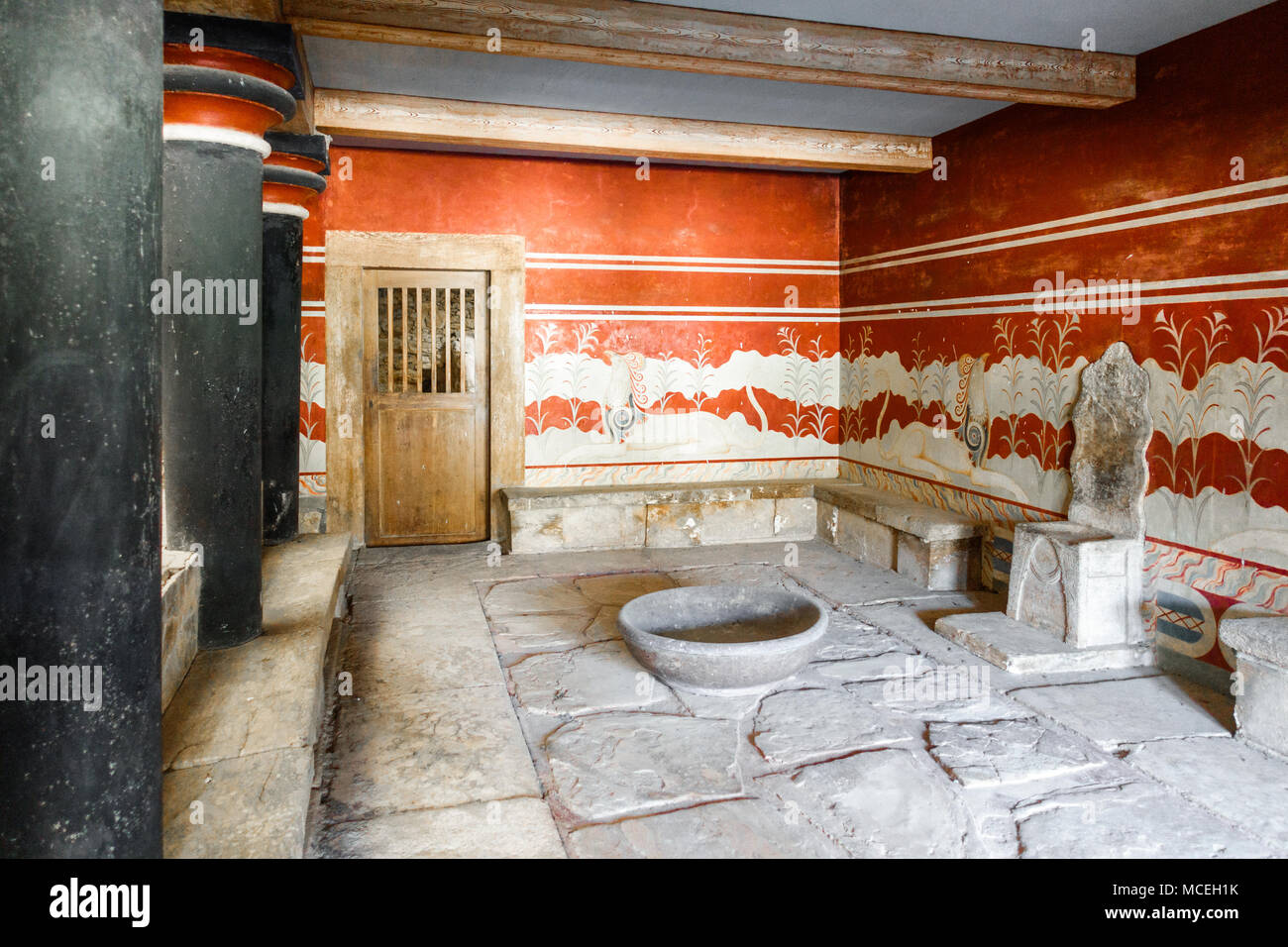 Ancient Throne Room In Knossos Palace Heraklion Crete