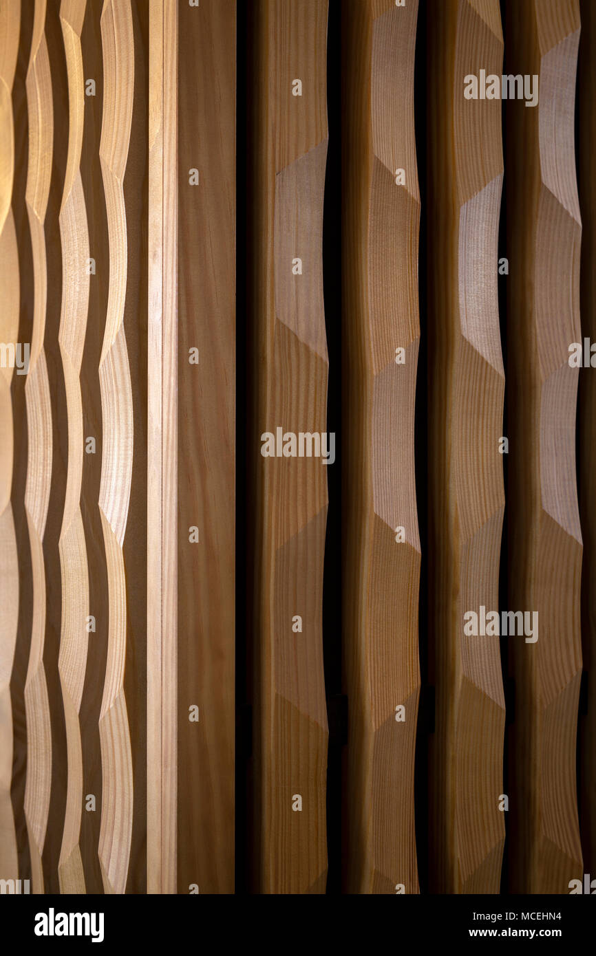 Wooden acoustic absorption panel (France). Panneau acoustique en bois (France). Stock Photo