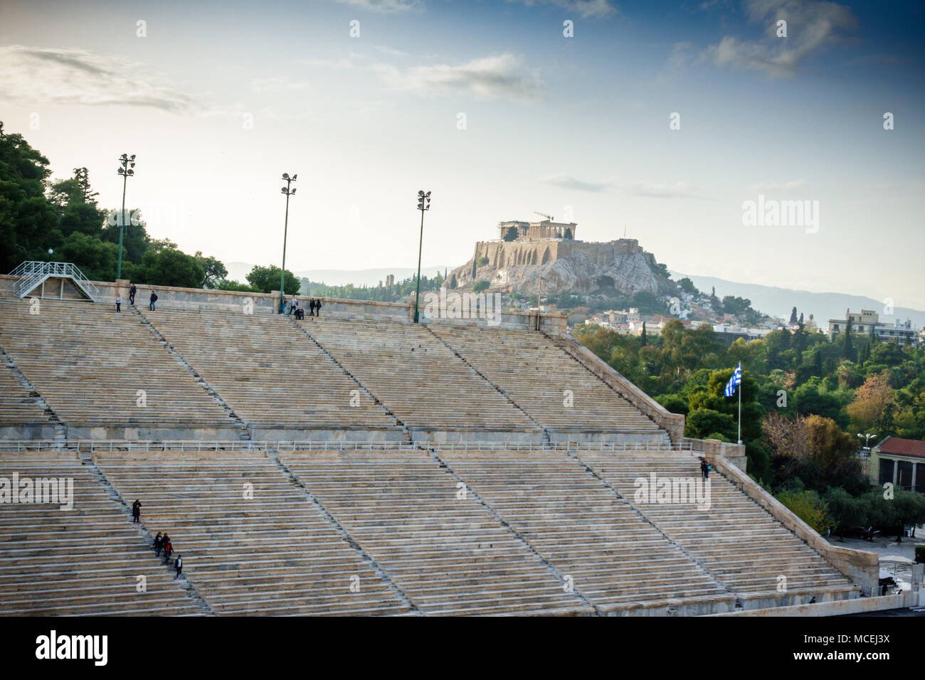 Panathinaiko Stadium and old ruins, Athens, Greece Stock Photo