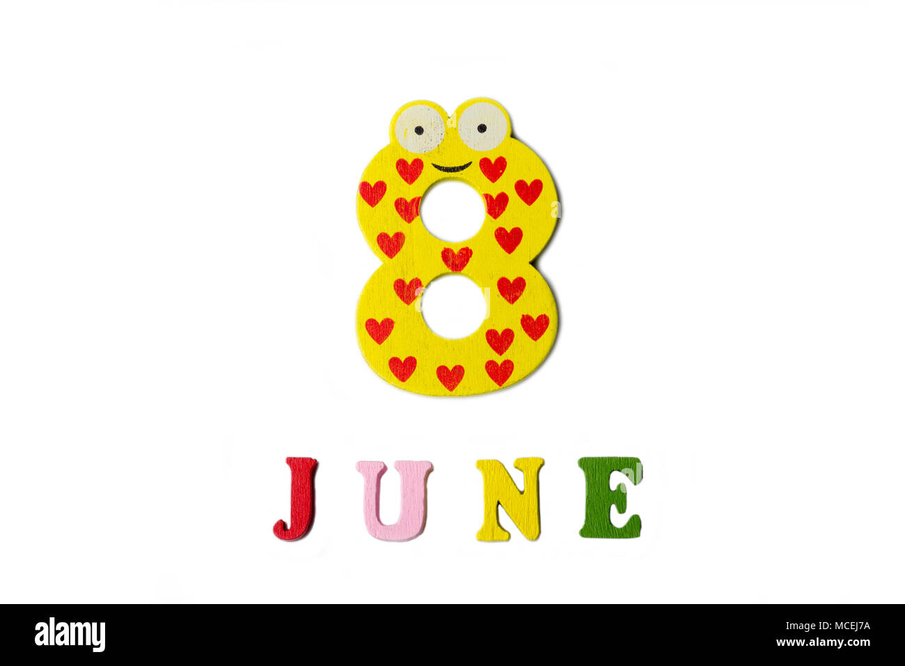 The figure eight and the word June on a white background. Calendar