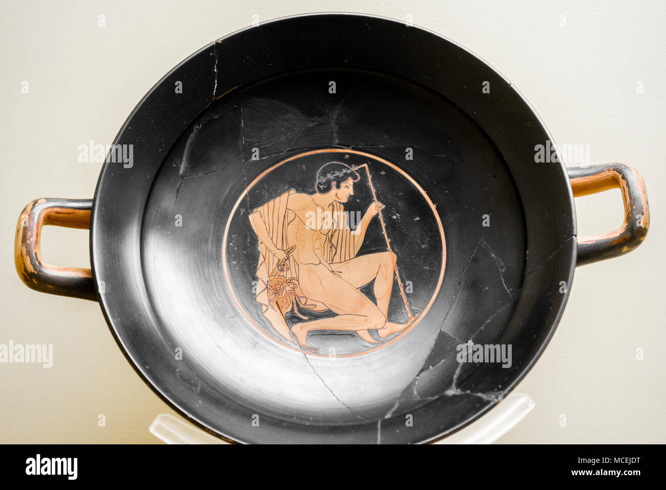 A kylix wine-drinking cup displayed in the Museum of Stoa of Attalos, Athens, Greece Stock Photo