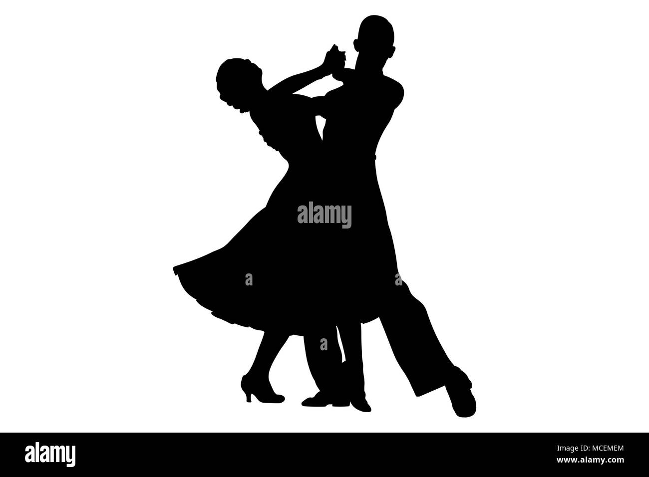 couple of dancers black silhouette on competition in ballroom dancing Stock Photo