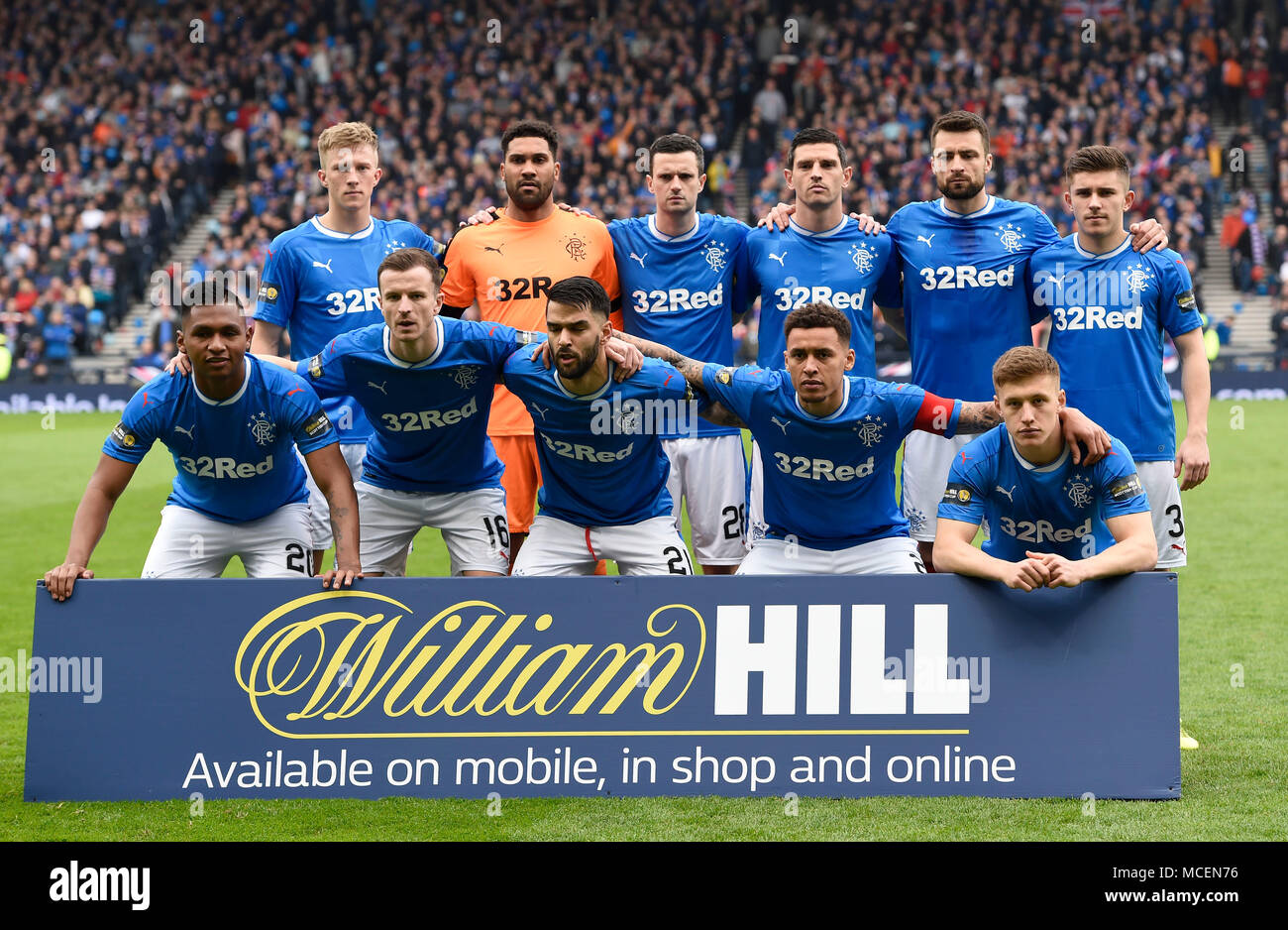 Rangers team group picture before the William Hill Scottish Cup semi final match at Hampden Park, Glasgow. Stock Photo