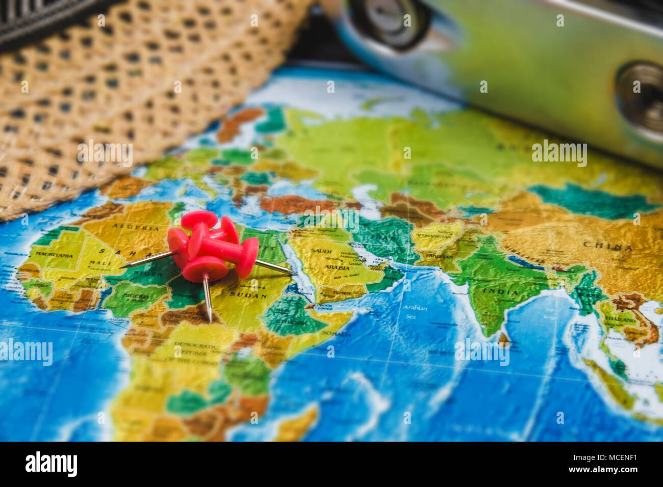 Travel Destination Points On World Map Indicated With Colorful Thumbtacks And Shallow Depth Of Field Stock Photo Alamy
