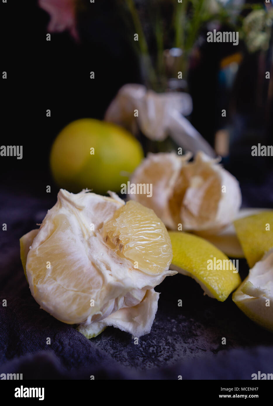 Juicy Peeled Pomelos, Dark Background Stock Photo Alamy