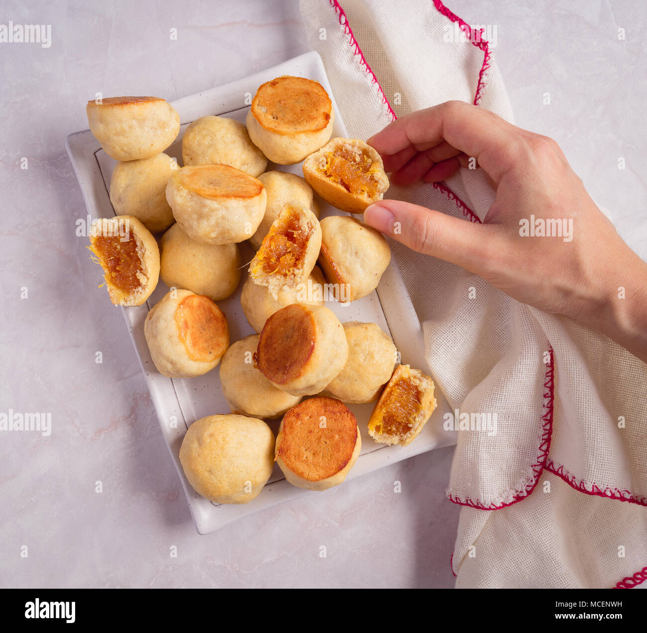 Pineapple Tarts, Cookies filled with Pineapple Jam Stock Photo Alamy