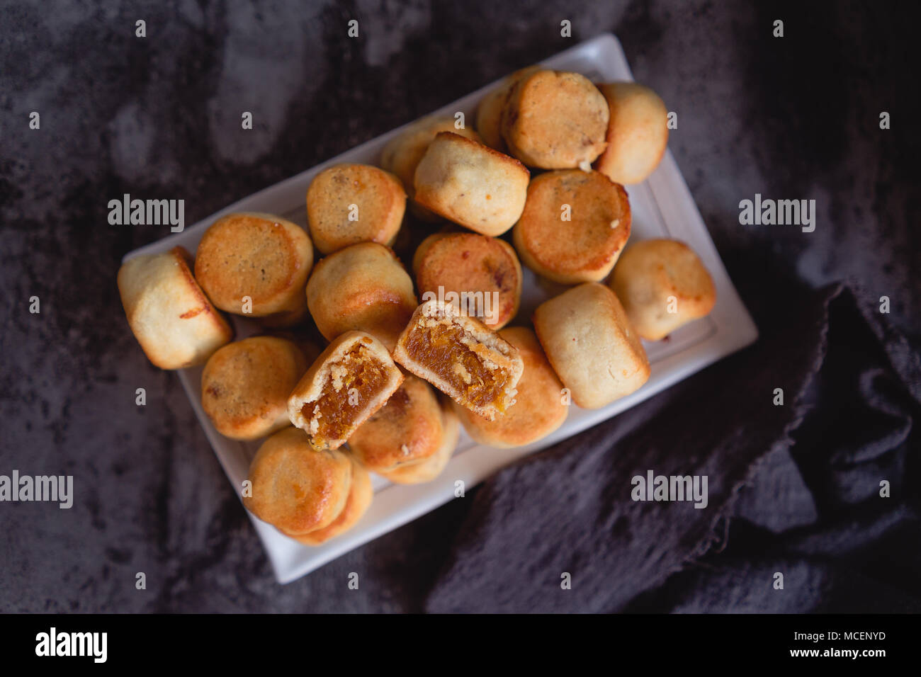 Pineapple Tart, Cookies Filled with Pineapple Jam Stock Photo Alamy