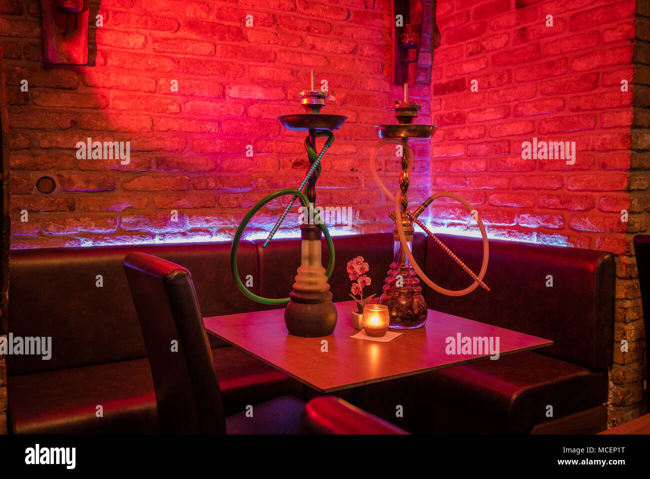 Shisha Hookah Pipes in  a Lounge Bar Stock Photo