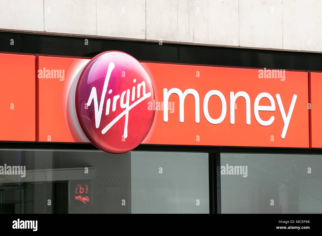 Virgin Money high street bank branch, Liverpool, Merseyside. Stock Photo