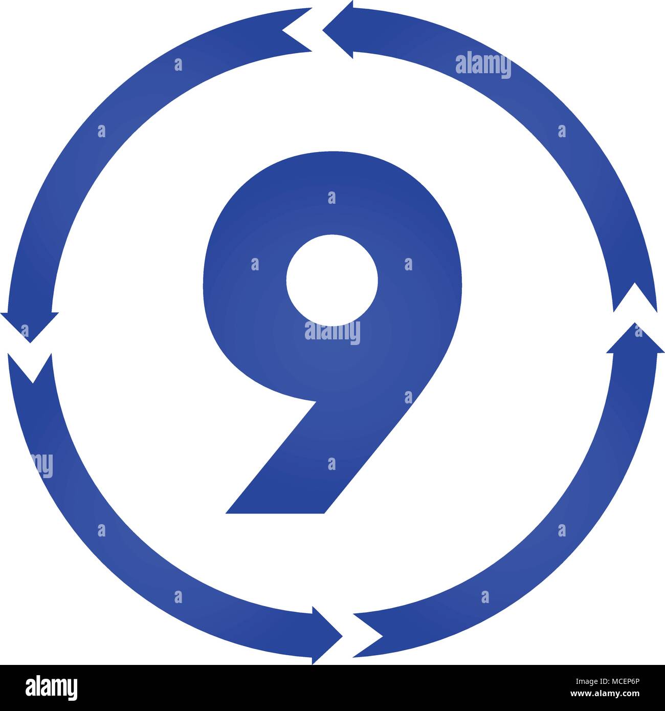 Number 9 sign turn iconvector illustration. flat style Stock Vector