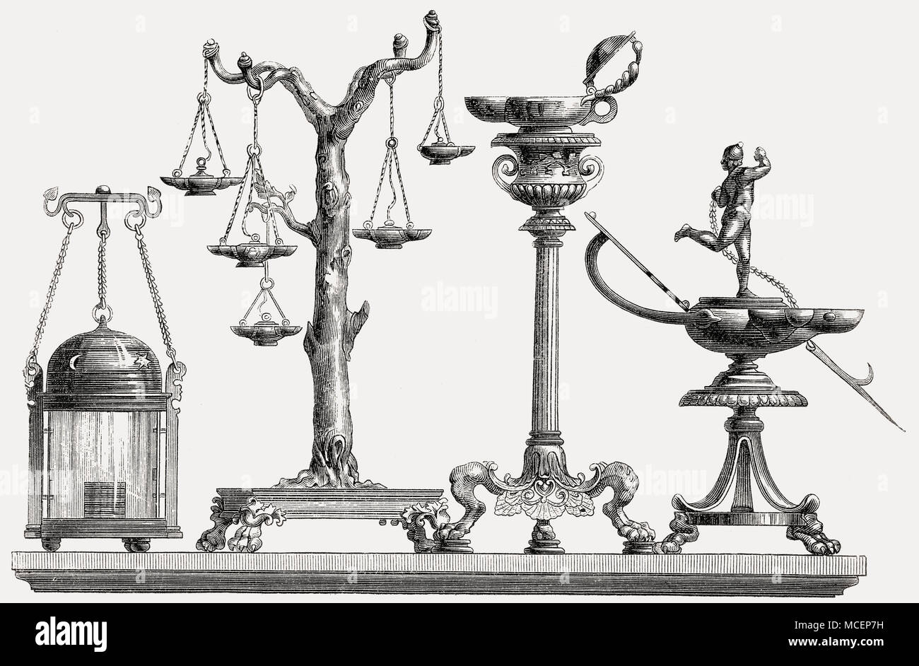 Instruments for heating and lighting, ancient Rome Stock Photo