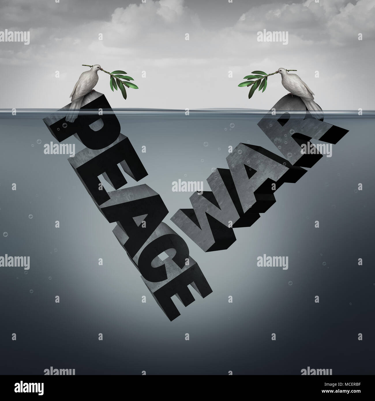 Conflict and diplomacy and diplomatic urgency war or peace concept with 3D illustration elements. Stock Photo