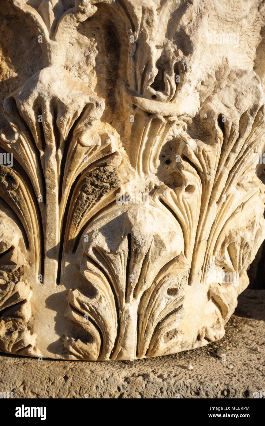Close-up of Hadrian's Library Column, Athens, Greece Stock Photo