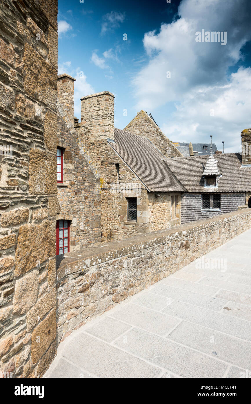 View of stonewall houses in a row, Brittany, France, Europe Stock Photo