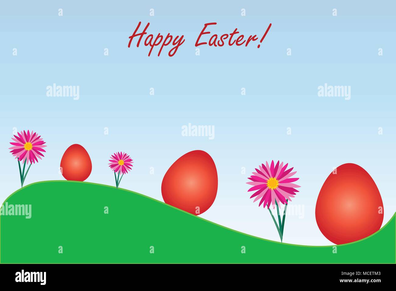 happy Easter card with red eggs and flowers vector Stock Vector Image ...