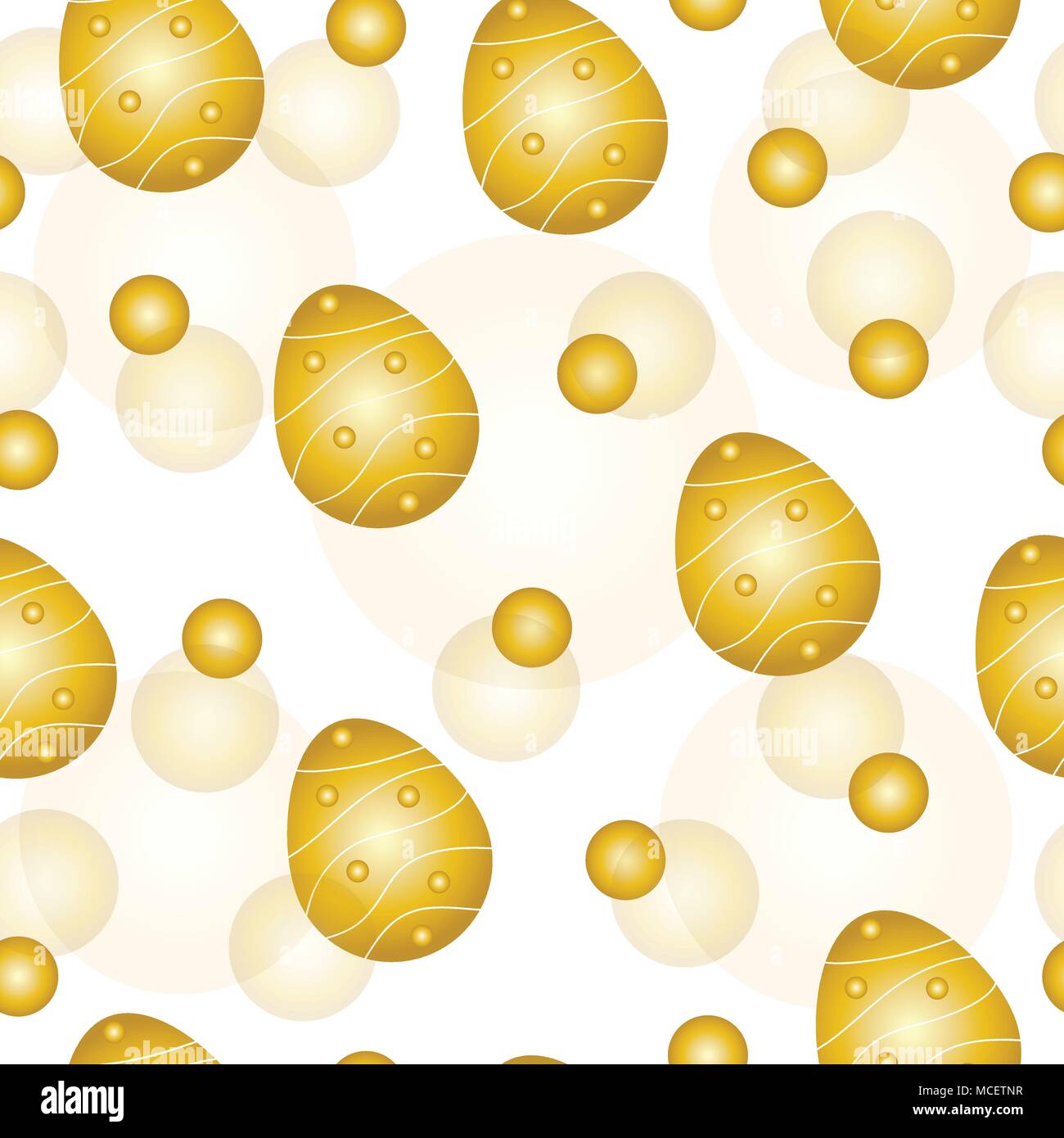 seamless pattern vector with gold Easter eggs and abstract circles Stock Vector