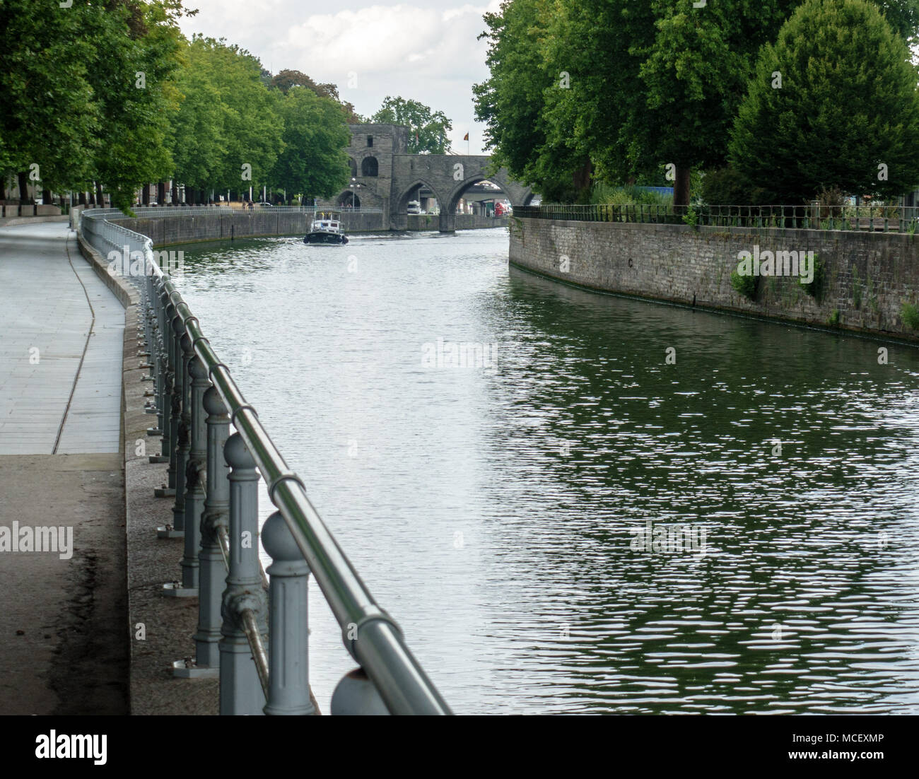 Pont des Trous along river in Tournai, Belgium Stock Photo