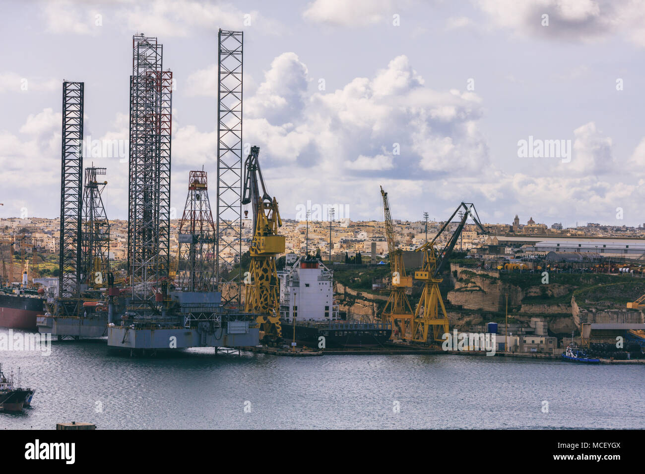 Valletta, Malta. Grand harbour view from Upper Barrakka Gardens Stock Photo