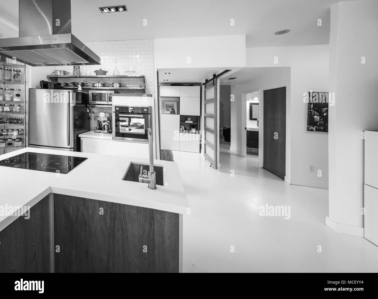 Interior of domestic kitchen of modern luxury apartment Stock Photo