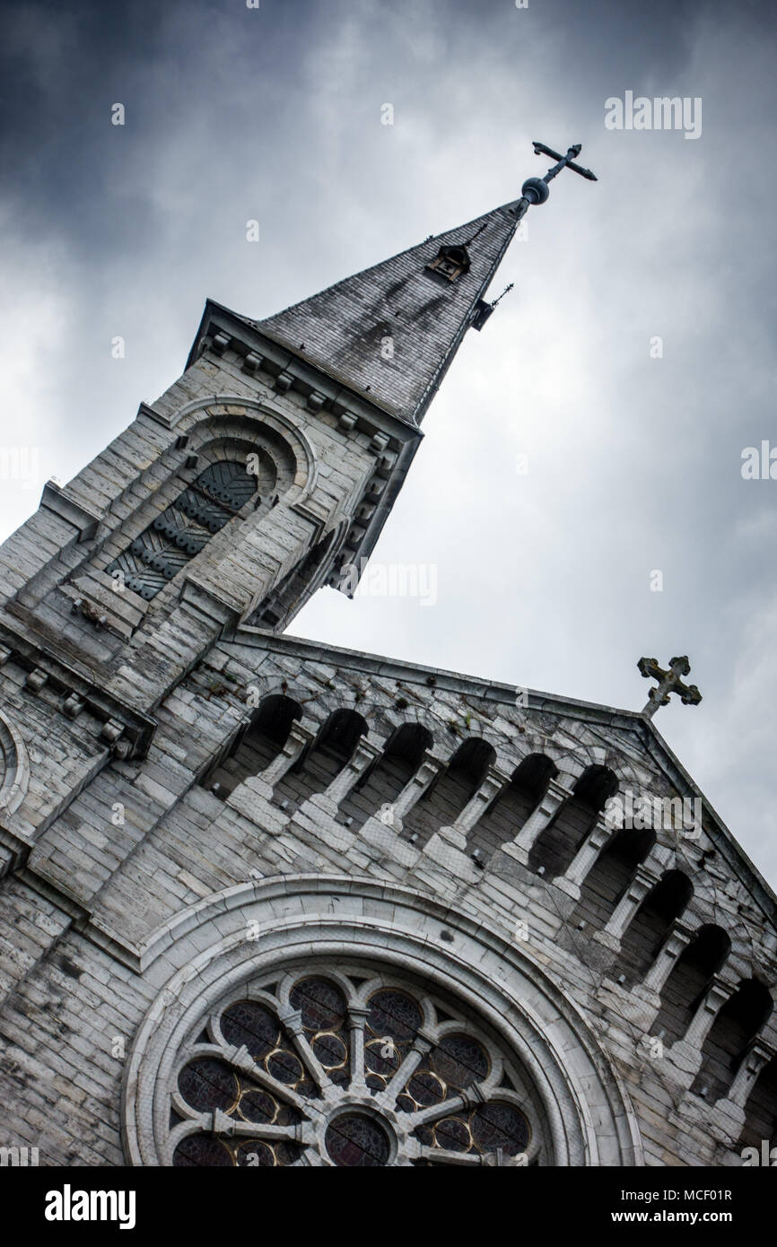 Low angle view of church at Tournai, Belgium Stock Photo