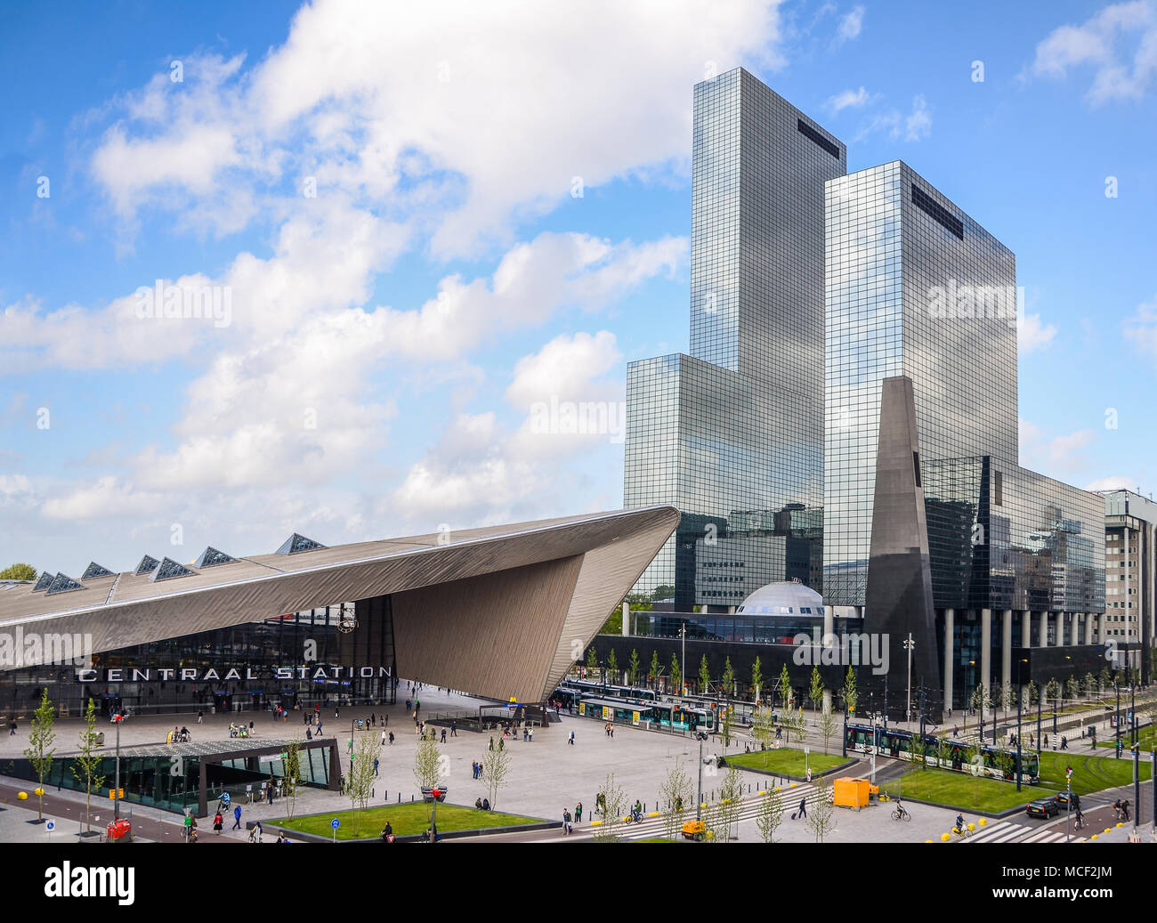 Rotterdam, Netherlands financial centre skyline, including the Central Station, which is an important transport hub with 110,000 passengers per day Stock Photo