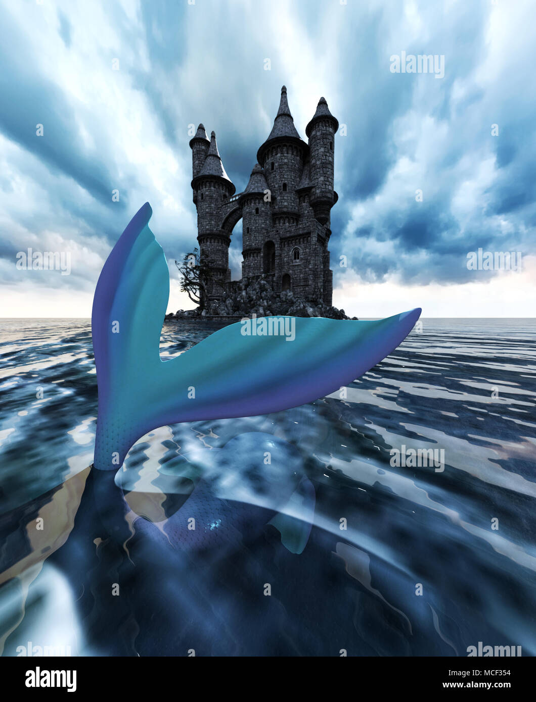 3d Fantasy mermaid in mythical sea,Fantasy fairy tale of a sea nymph,3d