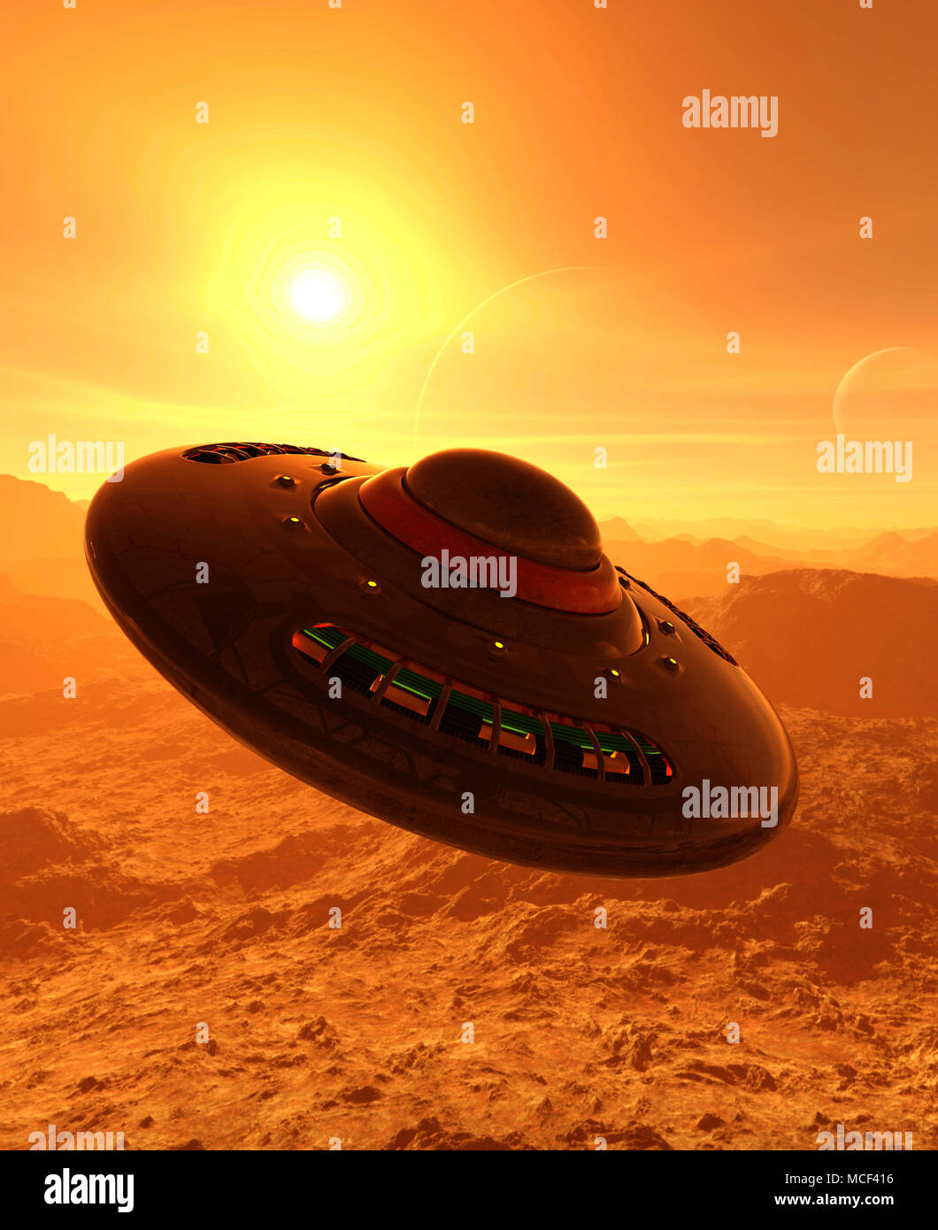 Ufo Saucer In Alien Planet,3d Illustration Science Fiction Concept 