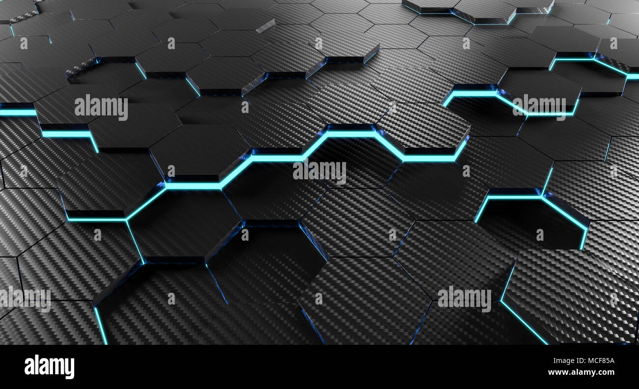 carbon fiber 3d rendering of hexagon geometric background Stock Photo