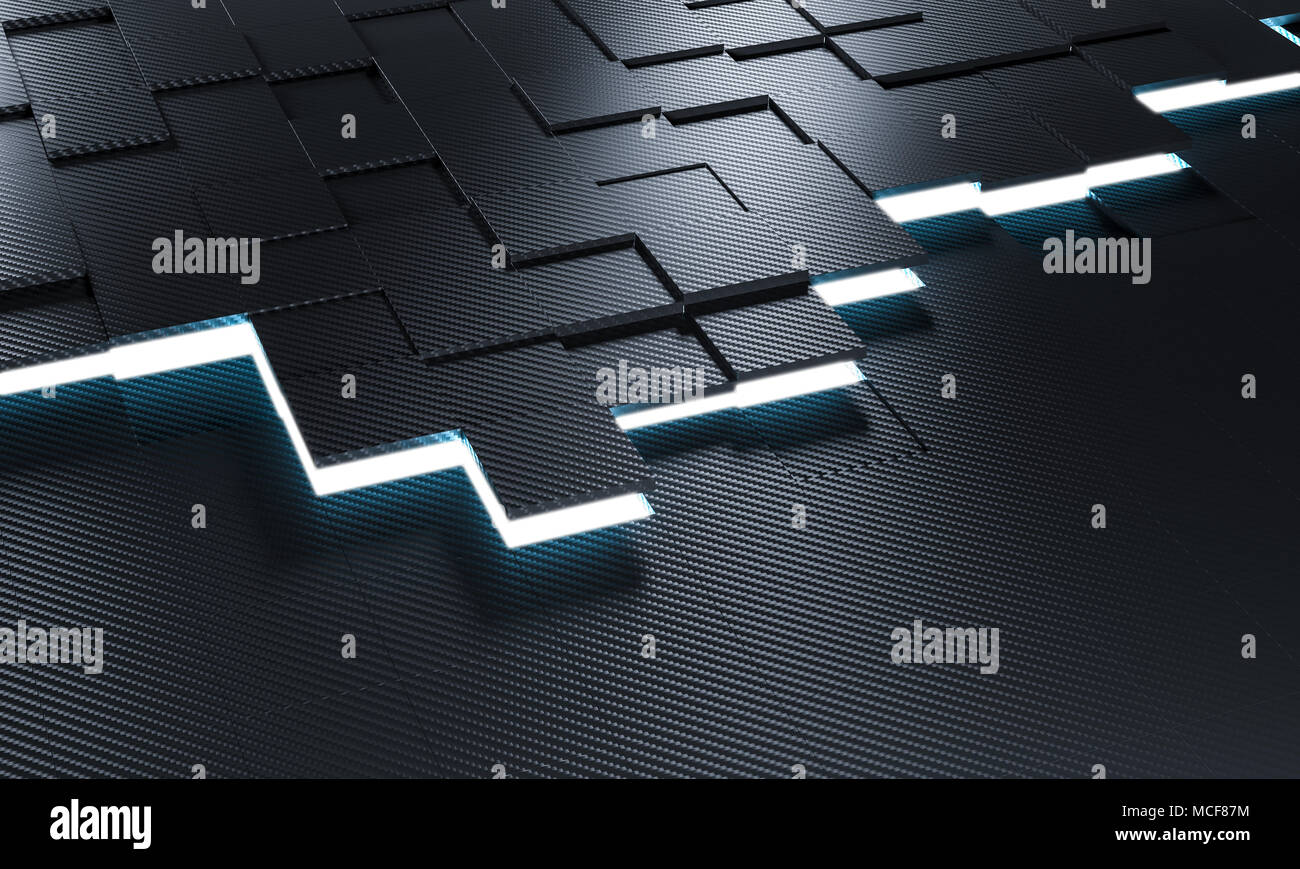 carbon fiber tile background and lights 3d rendering image Stock Photo
