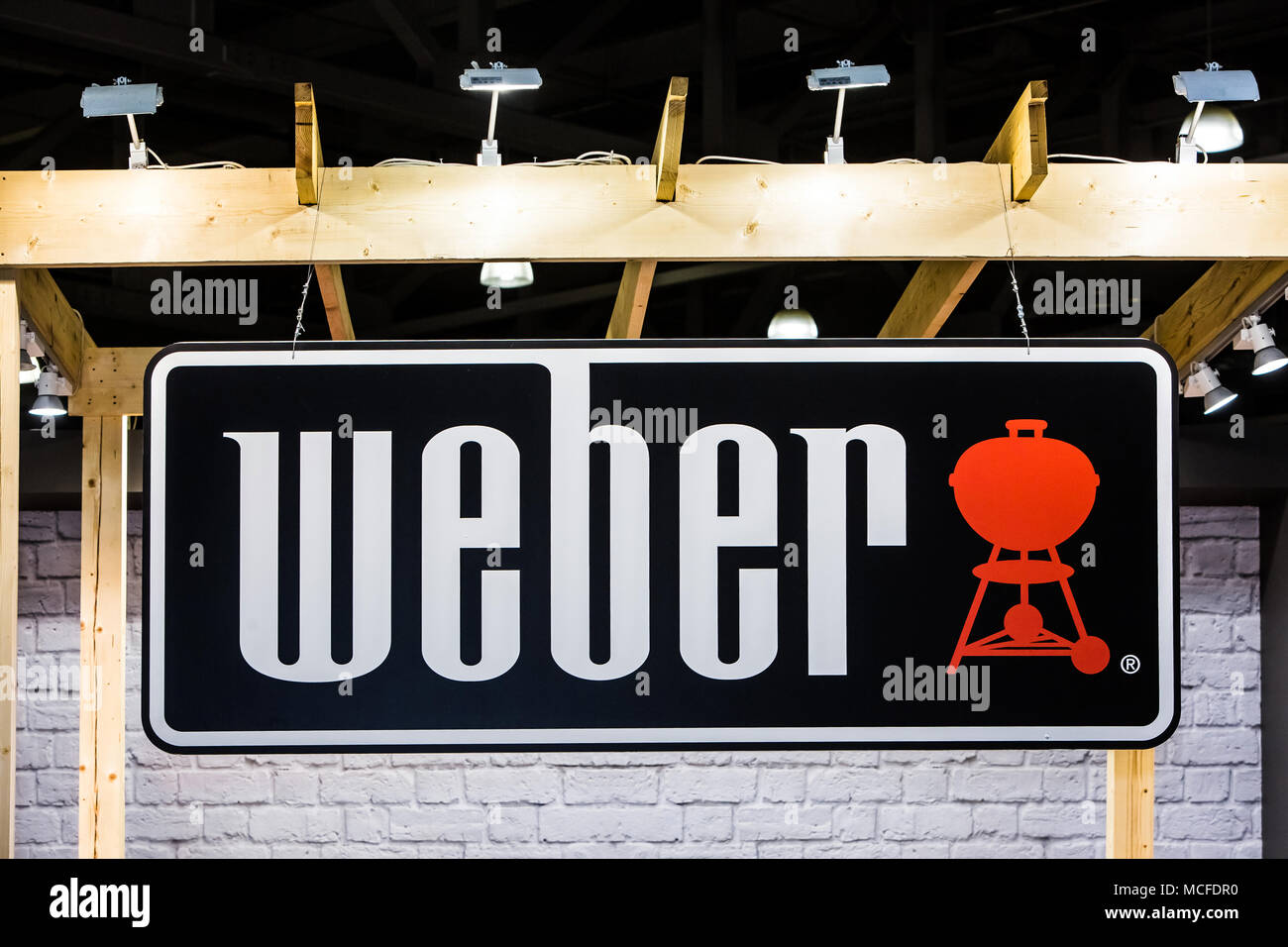 Weber logo company sign printed. Weber-Stephen Products LLC is American  manufacturer of charcoal, gas and electric outdoor grills Stock Photo -  Alamy