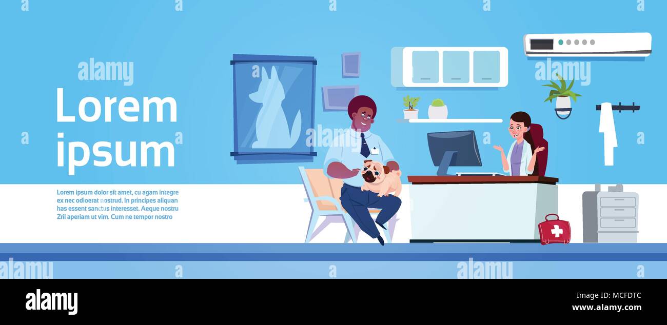 Man With Dog At Vet Clinic In Veterinarian Doctor Office Veterinary