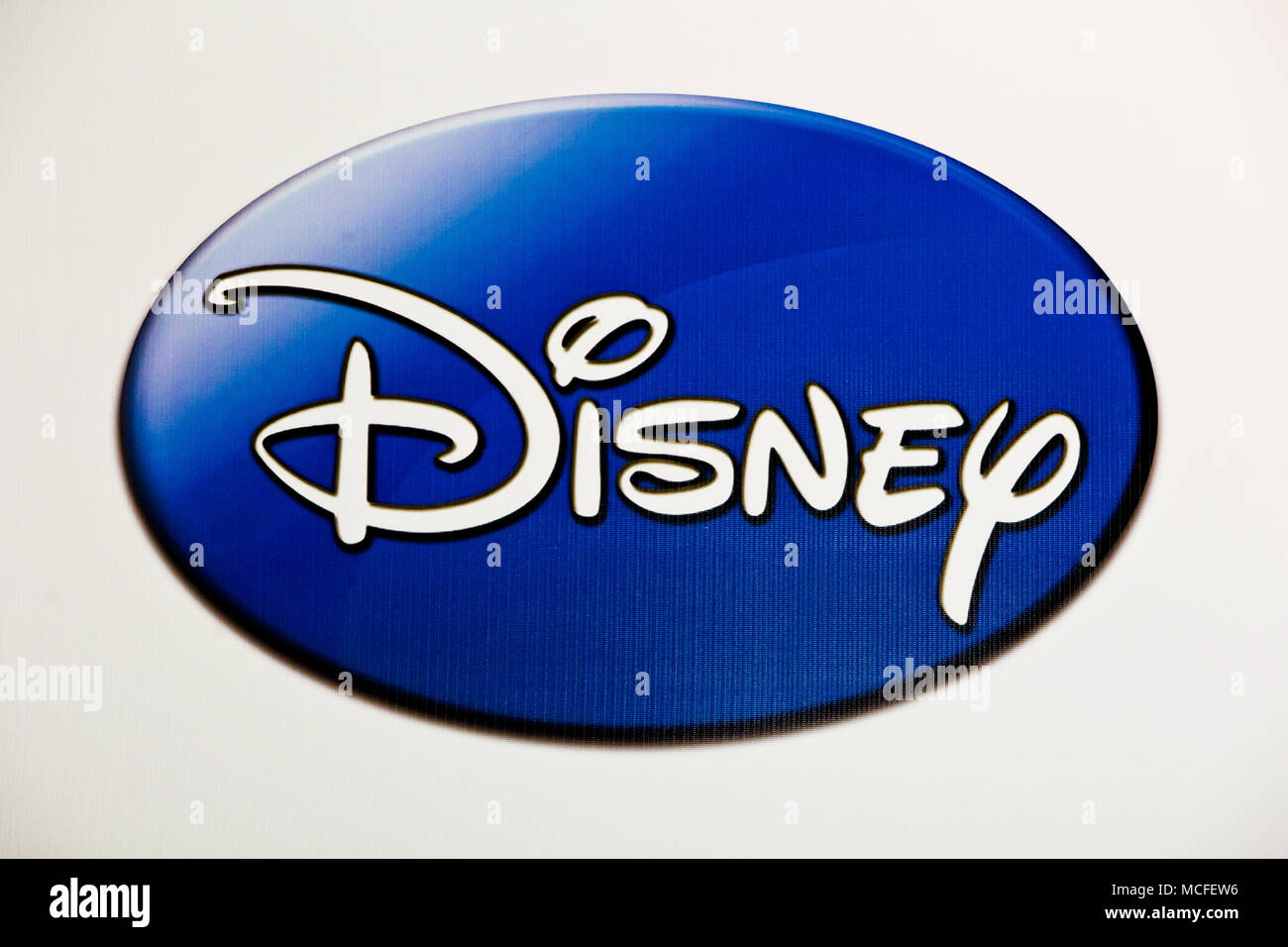Disney logo sign printed on banner. The Walt Disney Company, commonly known as Disney, is an American mass media and entertainment company Stock Photo