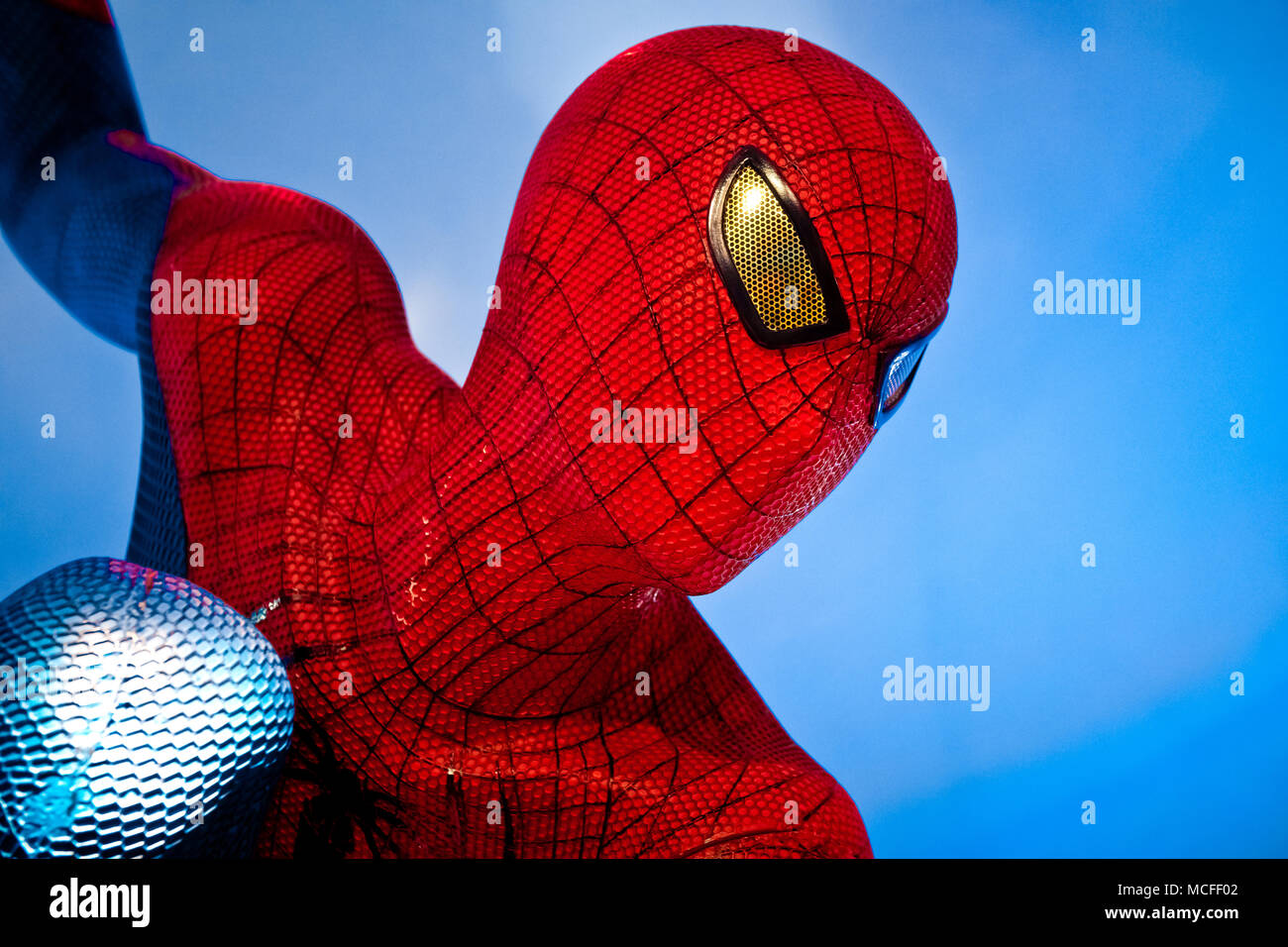 Figure of famous super hero spiderman in the shop. Spider-Man is a fictional superhero in American comic books published by Marvel Comics Stock Photo