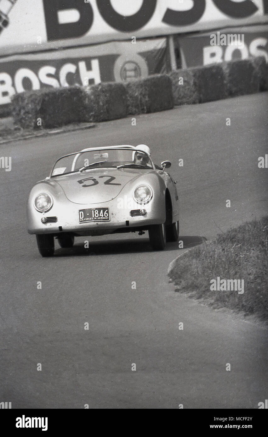 1960s, historical, porsche car being driven around a racetrack, Germany. Stock Photo