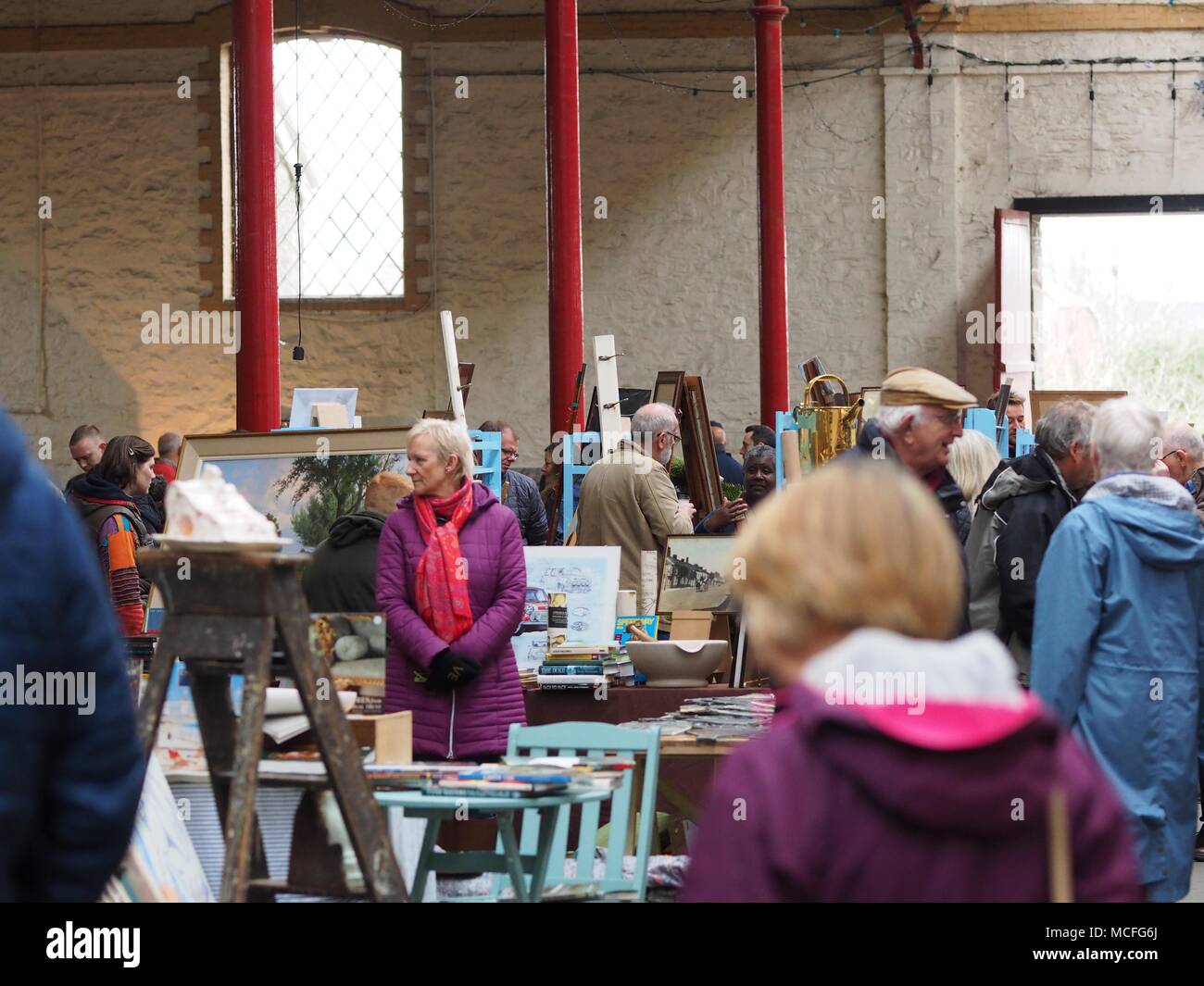 busy antiques fair in South Molton Panner Market in North Devon Stock Photo