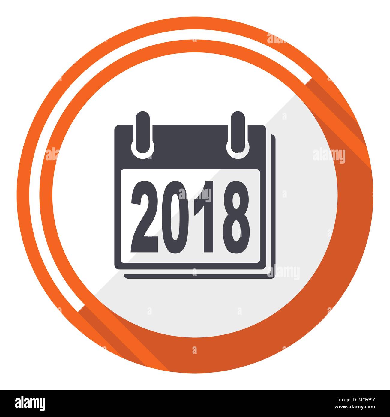 New year 2018 flat design orange round vector icon in eps 10 Stock Vector
