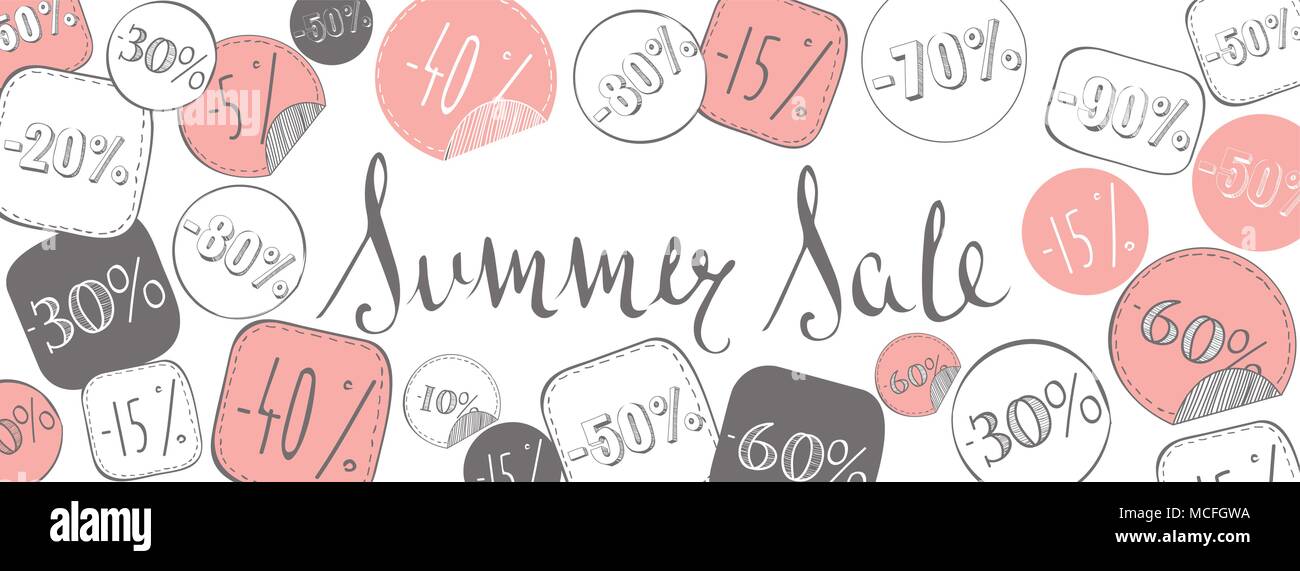 Summer sale background percent doodles vector banner Stock Vector