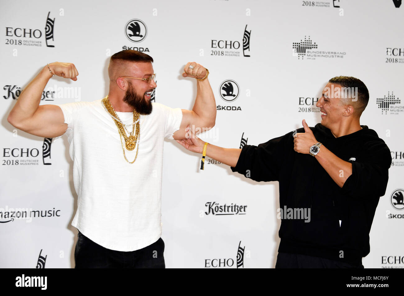 Kollegah and Farid Bang attend the 27th Echo Award 2018 at Messe Berlin on  April 12, 2018 in Berlin, Germany Stock Photo - Alamy