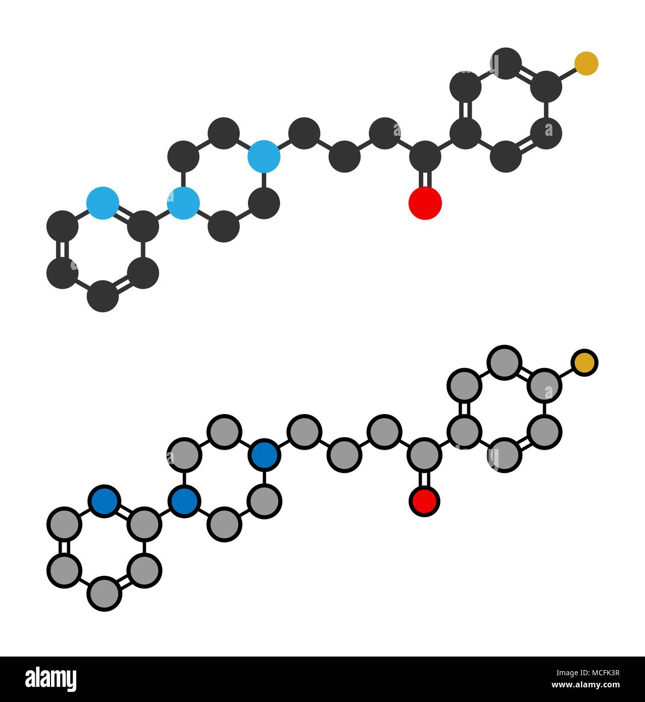 Azaperone antipsychotic drug molecule. Stylized 2D renderings Stock